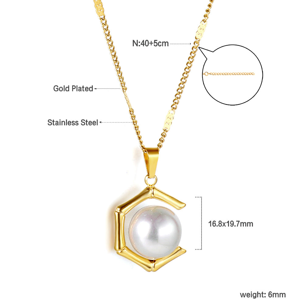 pentagonal + white pearl pendant necklace