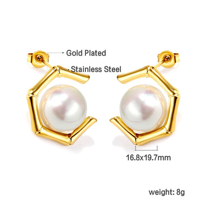 Pentagonal + White Pearl Earrings