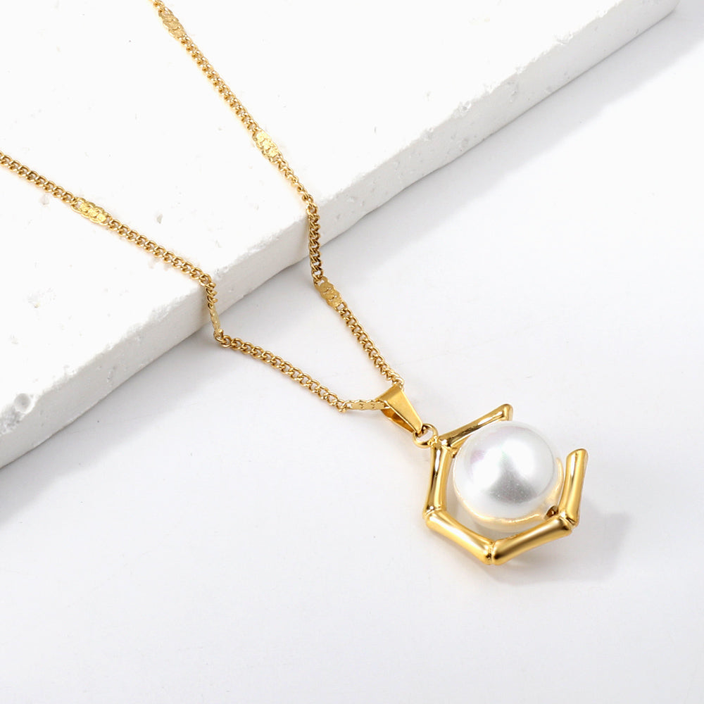 pentagonal + white pearl pendant necklace