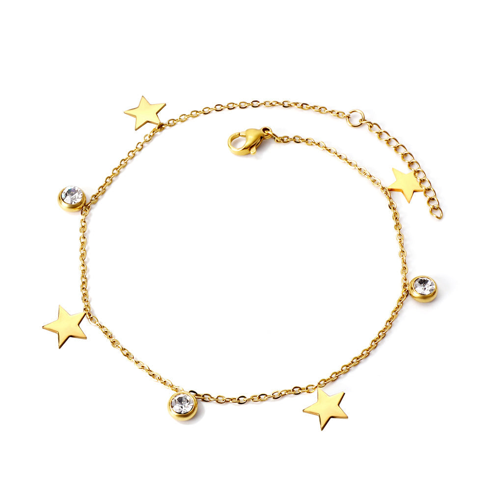 spring 4 stars + 3 round diamonds accessories charm anklet