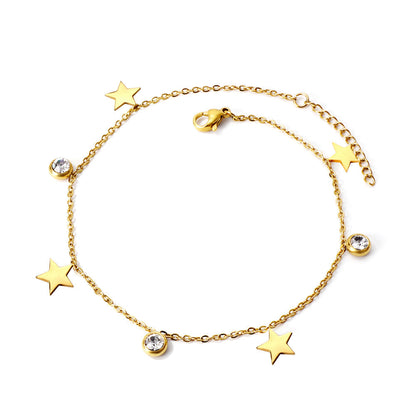 Spring 4 stars + 3 round diamonds accessories charm anklet