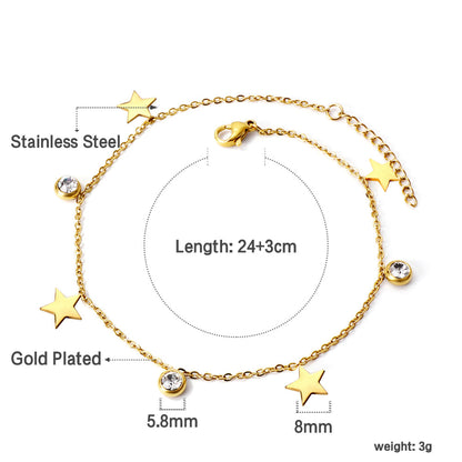 Spring 4 stars + 3 round diamonds accessories charm anklet