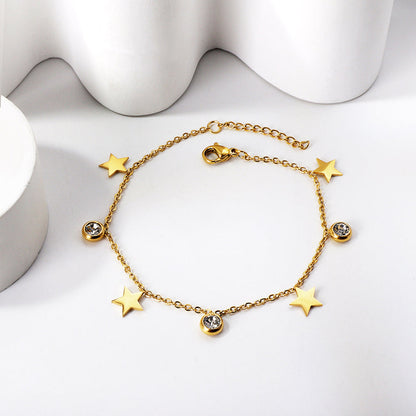Spring 4 stars + 3 round diamonds accessories charm anklet