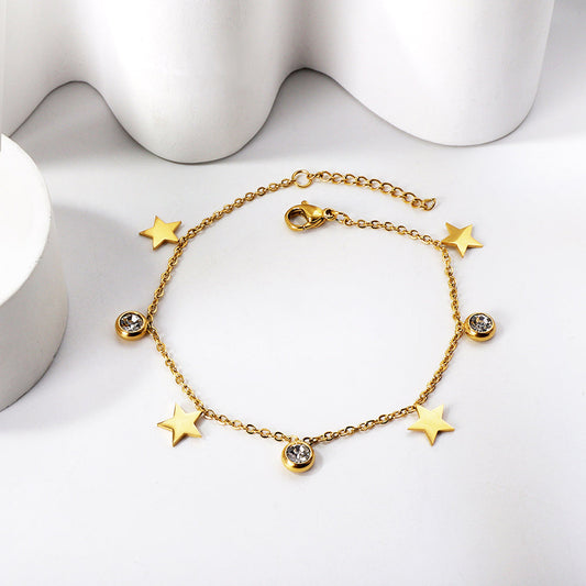 Spring 4 stars + 3 round diamonds accessories charm anklet