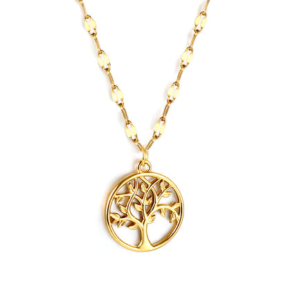 Round Hollow Circle Big Tree Pendant Necklace