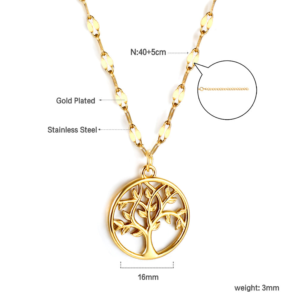 round hollow circle big tree pendant necklace