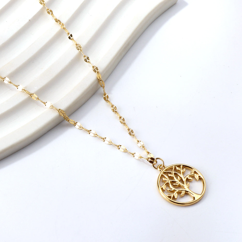 round hollow circle big tree pendant necklace