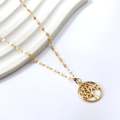 Round Hollow Circle Big Tree Pendant Necklace