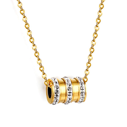 Cylinder Triple Circle White Clay Diamond Pendant Necklace