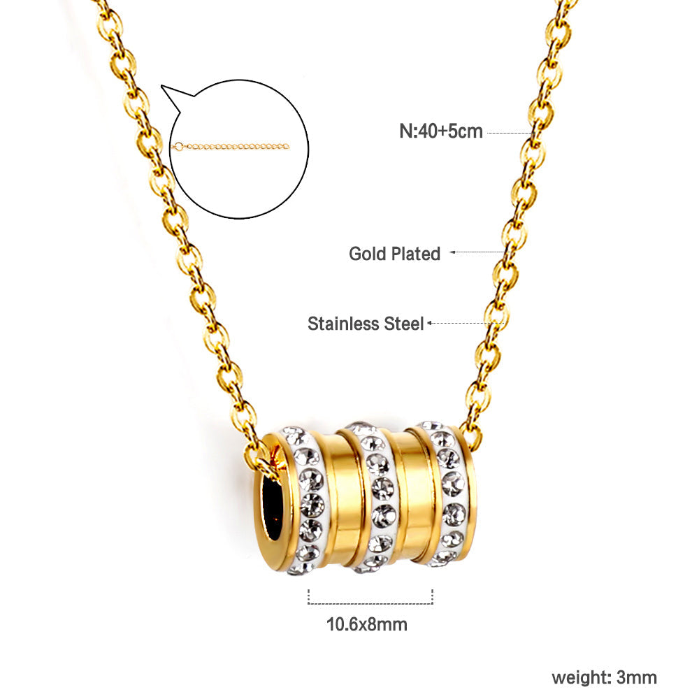 cylinder triple circle white clay diamond pendant necklace