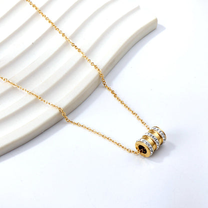 Cylinder Triple Circle White Clay Diamond Pendant Necklace