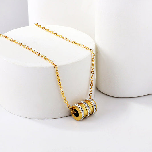 Cylinder Triple Circle White Clay Diamond Pendant Necklace