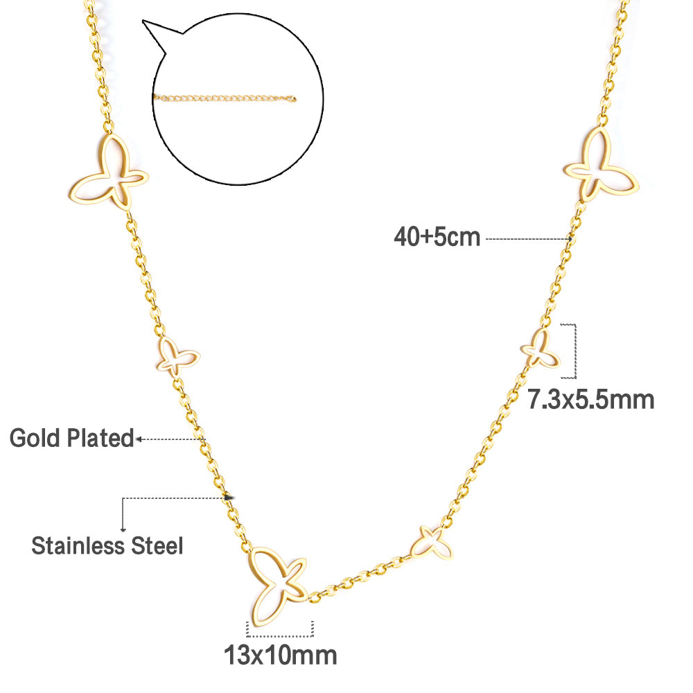 3 large butterfly + 3 small butterfly pendant necklace