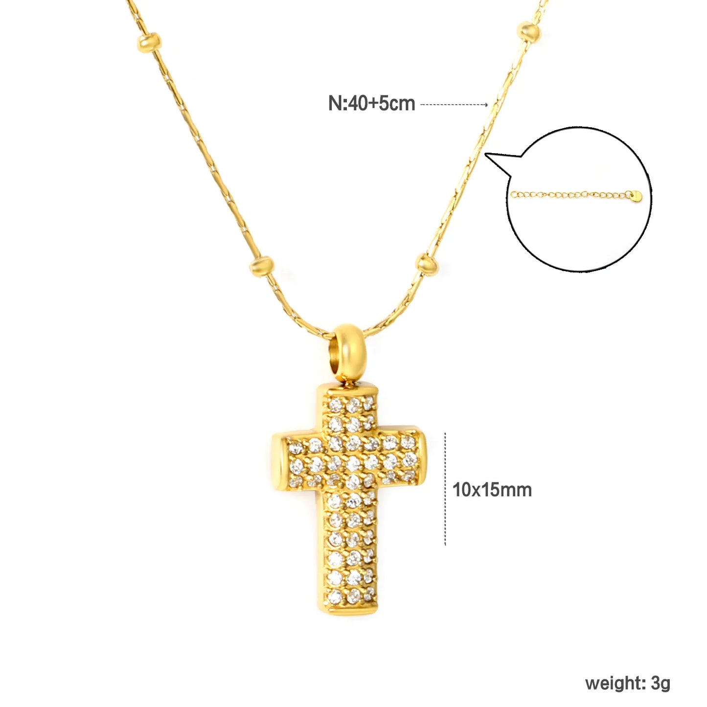 gold stainless steel cnc zirconia cross necklace