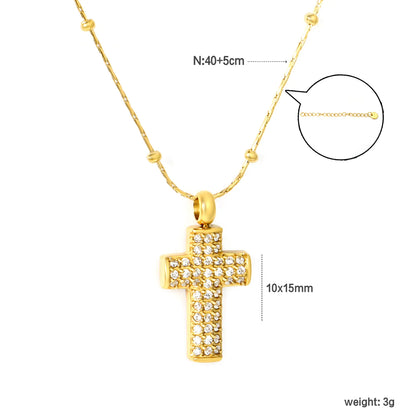 Gold Stainless Steel CNC Zirconia Cross Necklace