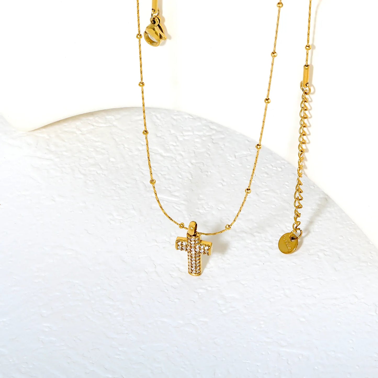 gold stainless steel cnc zirconia cross necklace