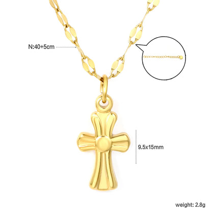 Gold Stainless Steel Vintage Cross Necklace