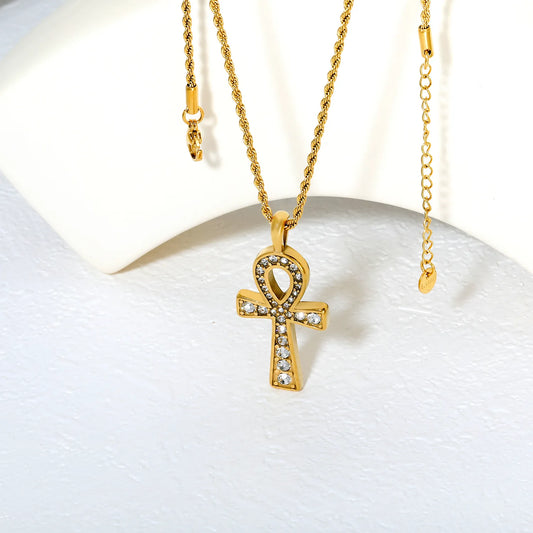 Gold Stainless Steel Egyptian Cross Necklace