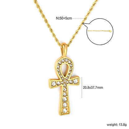 Gold Stainless Steel Egyptian Cross Necklace