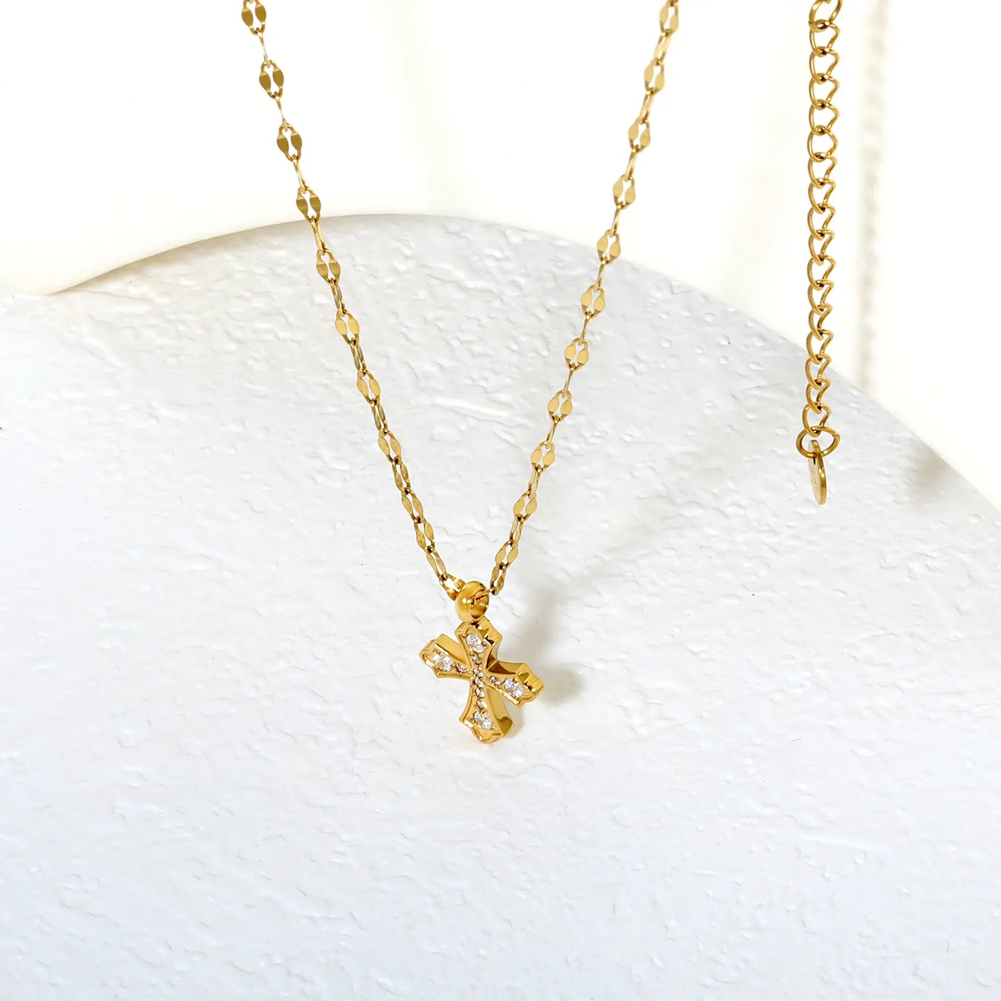 gold stainless steel cnc zirconia cross necklace