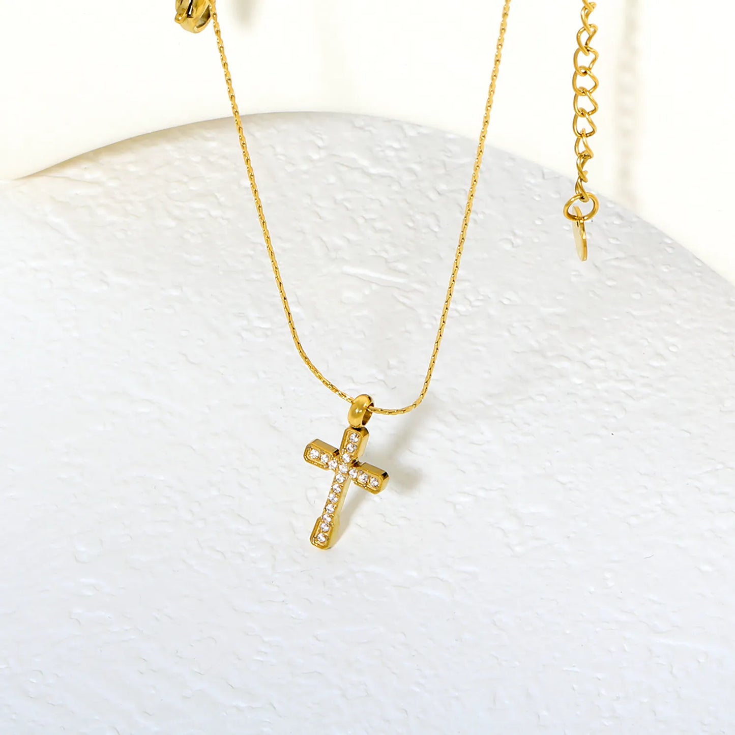 gold stainless steel cnc zirconia cross necklace