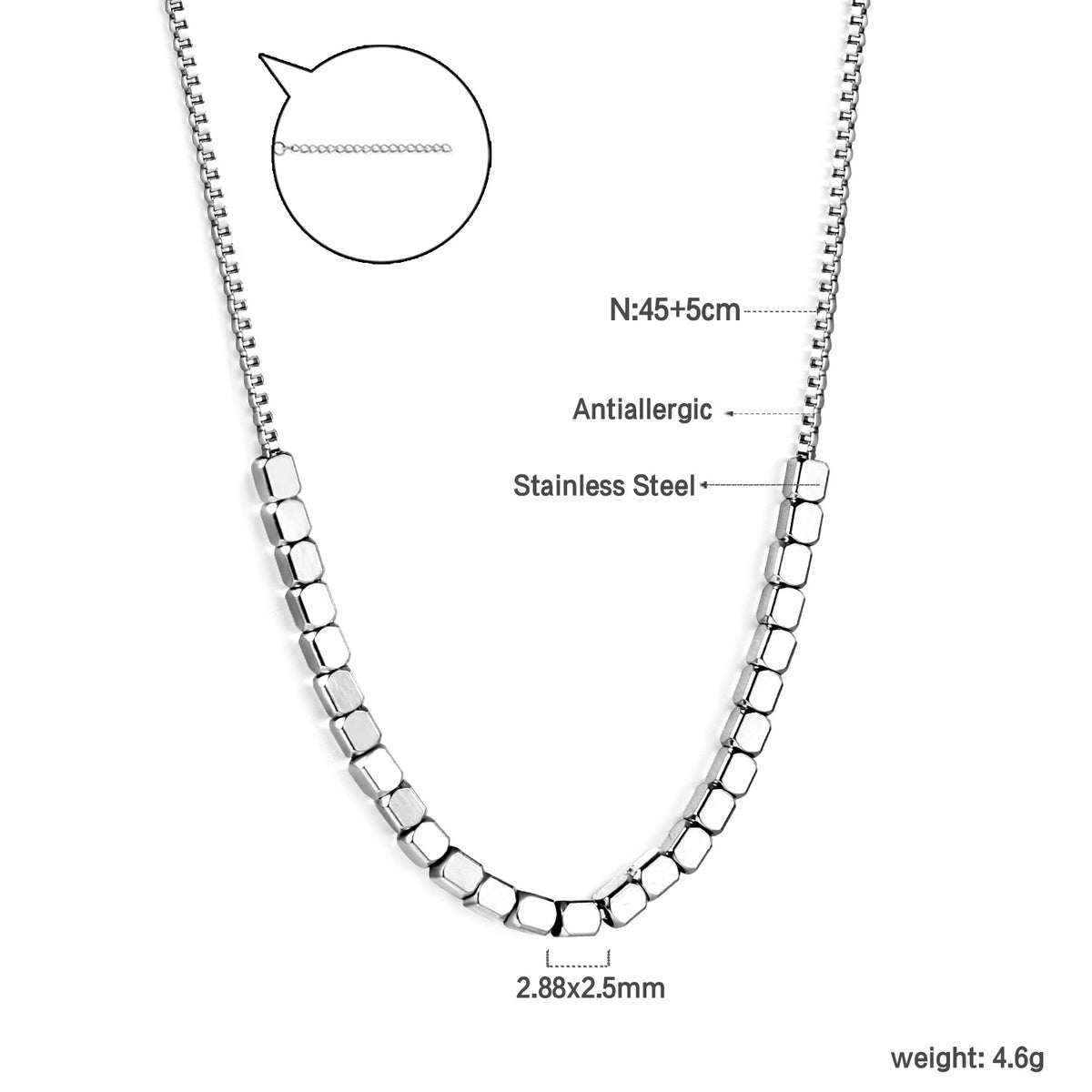 small square accessories 2.8*2.5mm necklace silver
