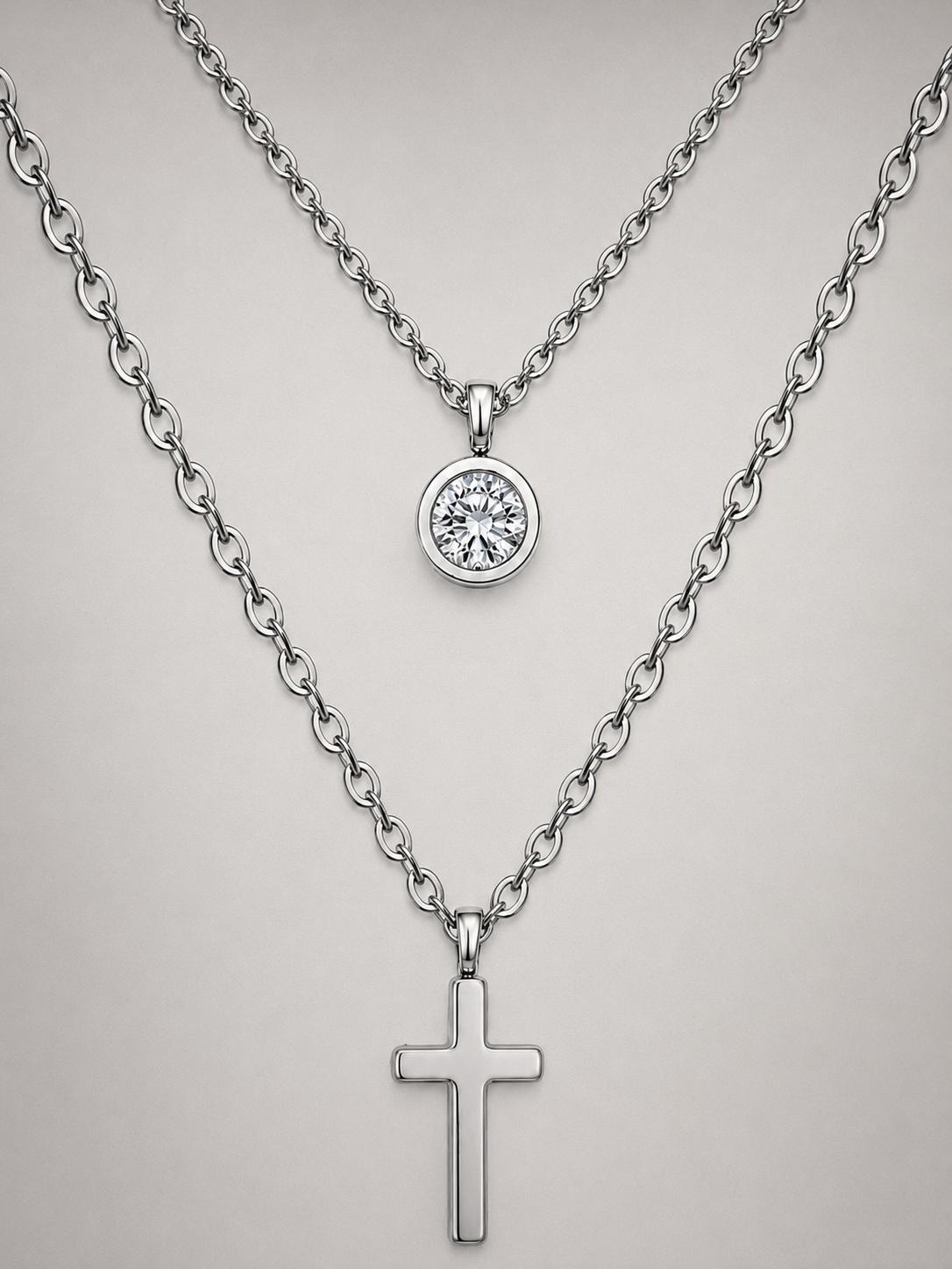 double layer chain pendants necklaces silver