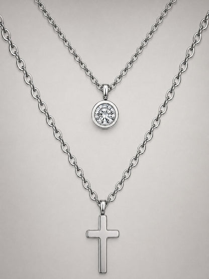 Double Layer Chain Pendants Necklaces Silver
