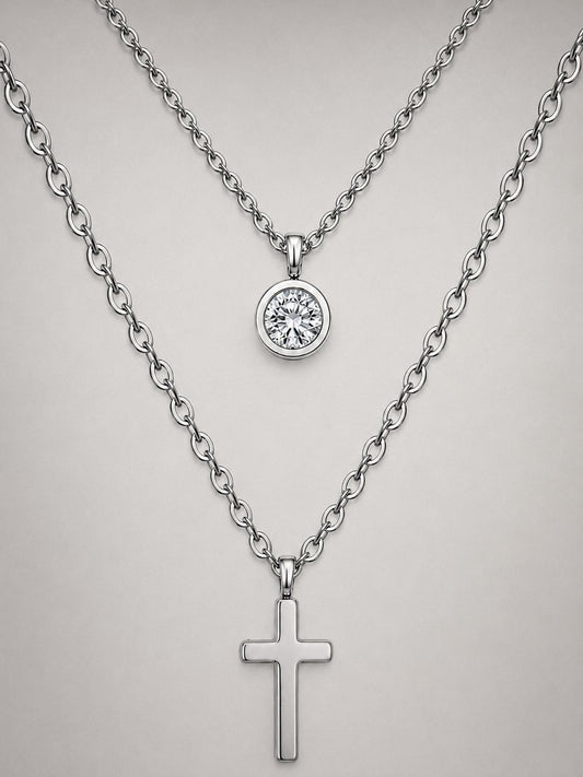 Double Layer Chain Pendants Necklaces Silver
