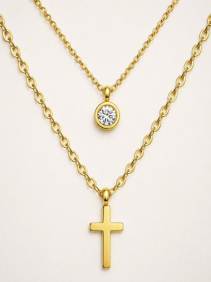 18k Gold Plated Double Layer Chain Pendants Necklaces For Women