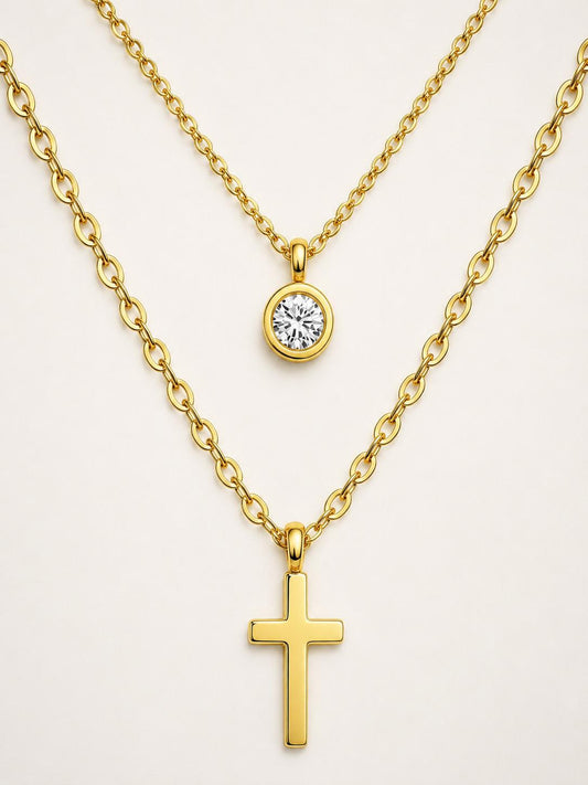 18k Gold Plated Double Layer Chain Pendants Necklaces For Women