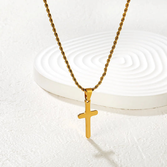Gold Cross Pendant Rope Chain Necklace
