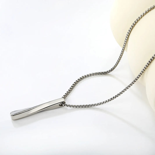 Minimalist Twisted Vertical Bar Pendant Necklace Silver