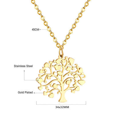 18K Gold Plated | Heart‑Leaf Tree of Life Pendant Necklace