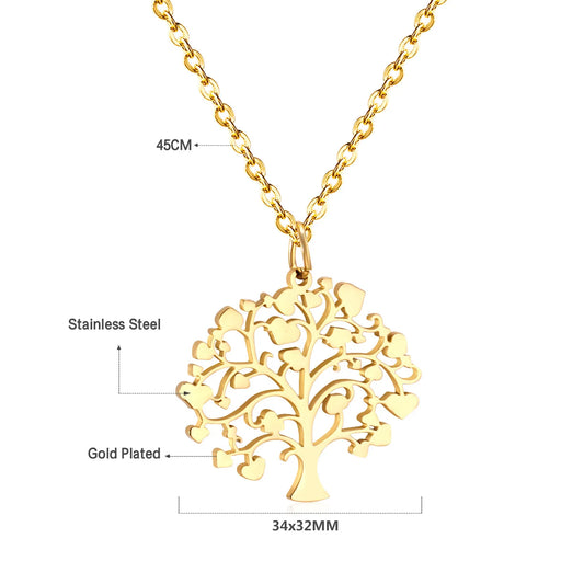 18K Gold Plated | Heart‑Leaf Tree of Life Pendant Necklace