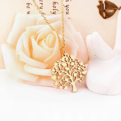 18K Gold Plated | Heart‑Leaf Tree of Life Pendant Necklace
