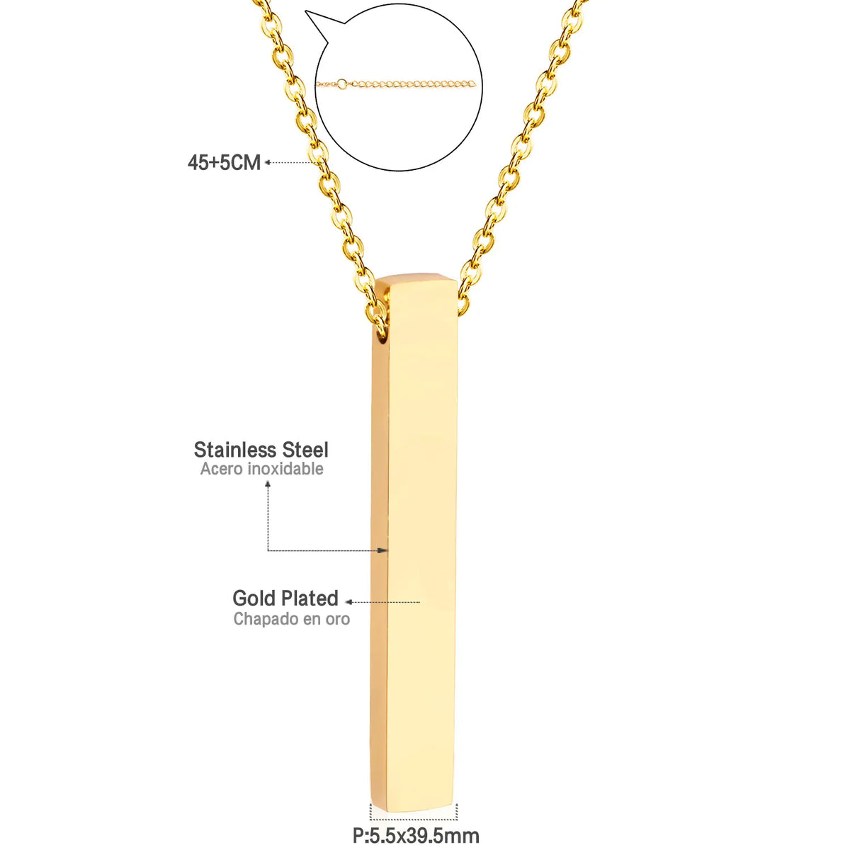 18k gold plated vertical bar blank pendant necklace