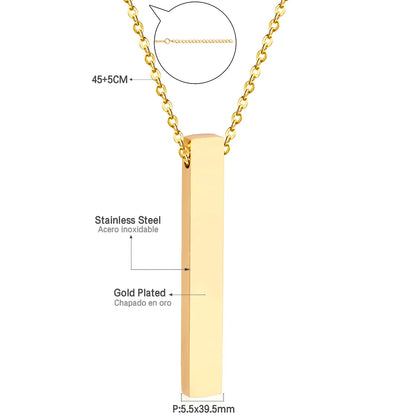 18K Gold Plated Vertical Bar Blank Pendant Necklace