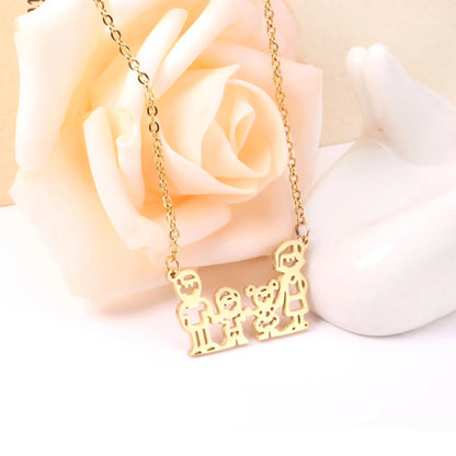 18K Gold Plated Stainless Steel Family of 4 Silhouette Pendant Necklace