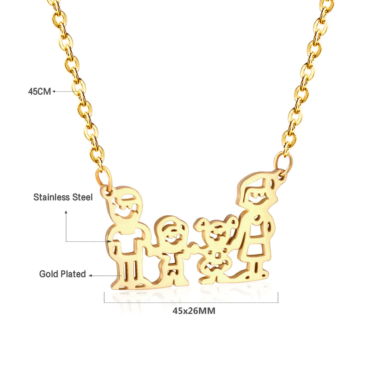 18k gold plated stainless steel family of 4 silhouette pendant necklace