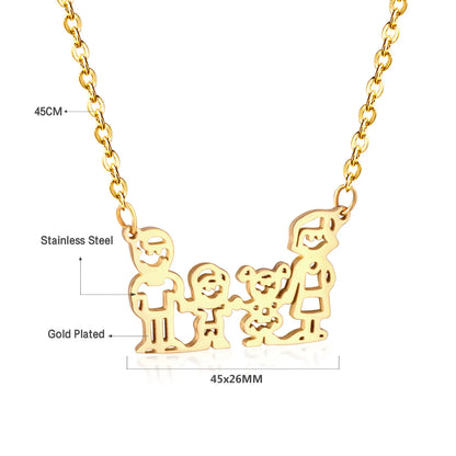 18K Gold Plated Stainless Steel Family of 4 Silhouette Pendant Necklace