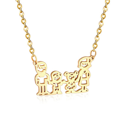 18K Gold Plated Stainless Steel Family of 4 Silhouette Pendant Necklace