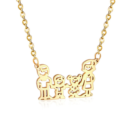 18K Gold Plated Stainless Steel Family of 4 Silhouette Pendant Necklace