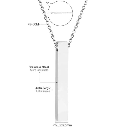 18k Silver Vertical Bar Blank Pendant Necklace