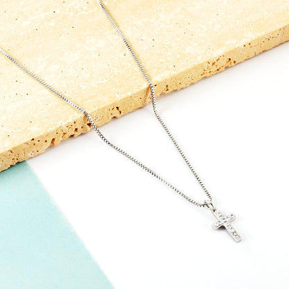 Stainless Steel CZ Cross Pendant Necklace For Women Men