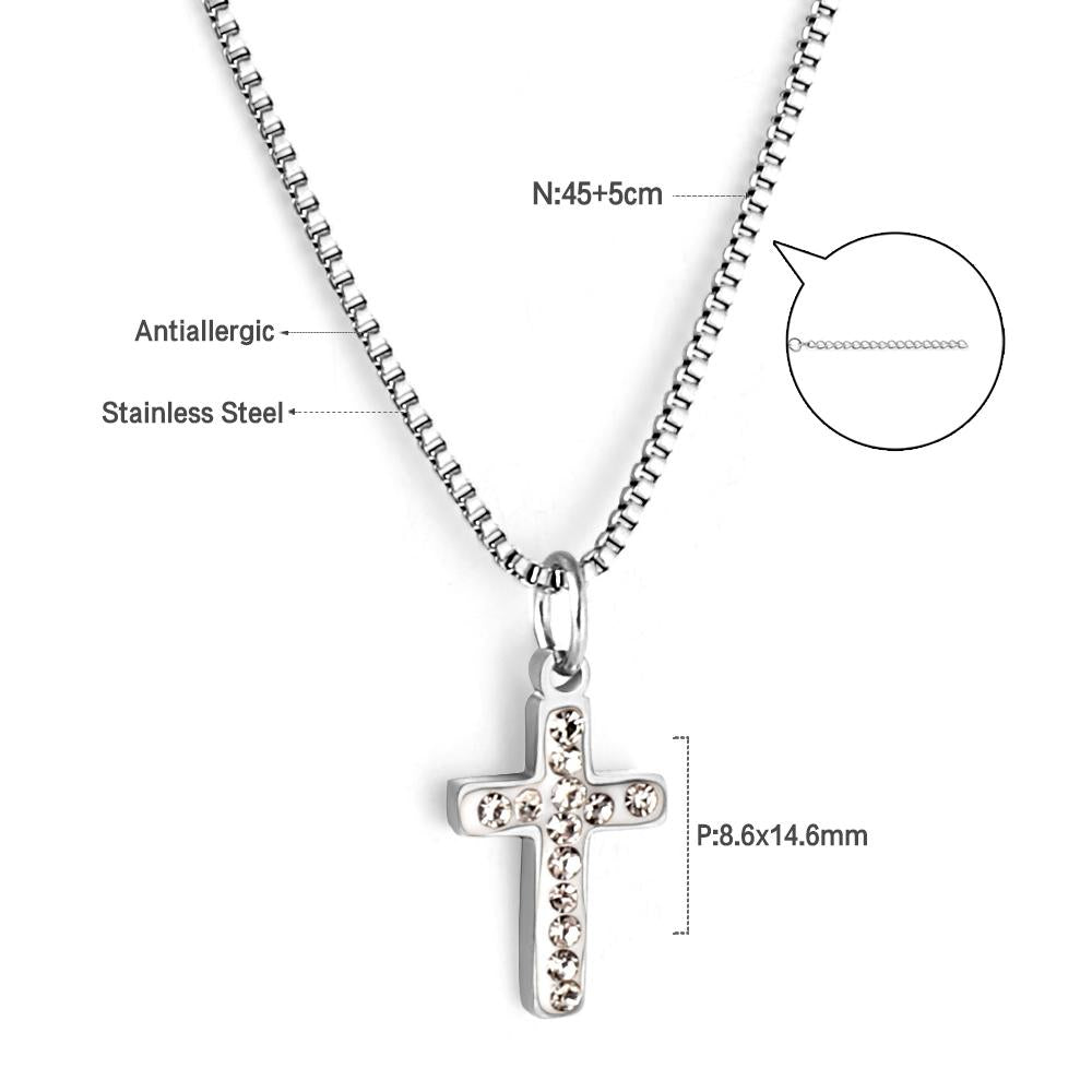 stainless steel cz cross pendant necklace for women men