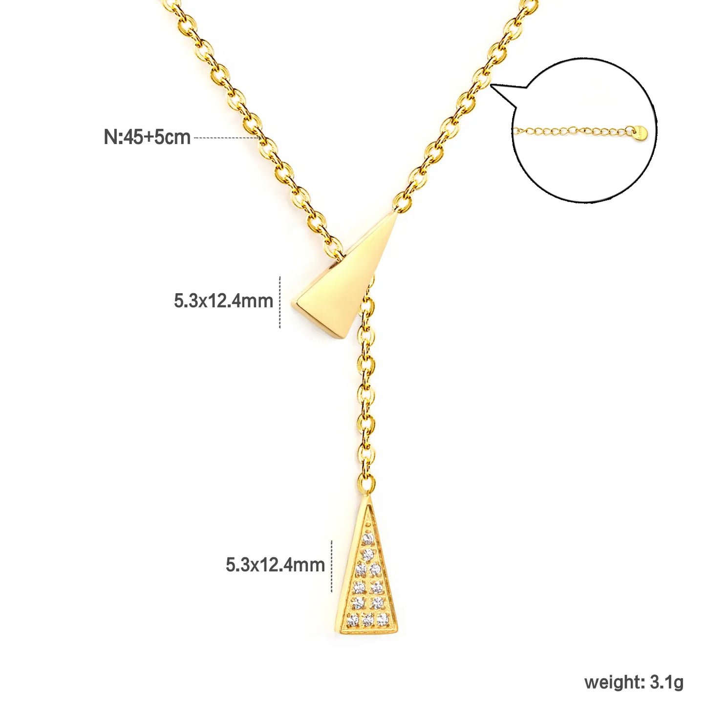 geometric triangle double pendants cross chain