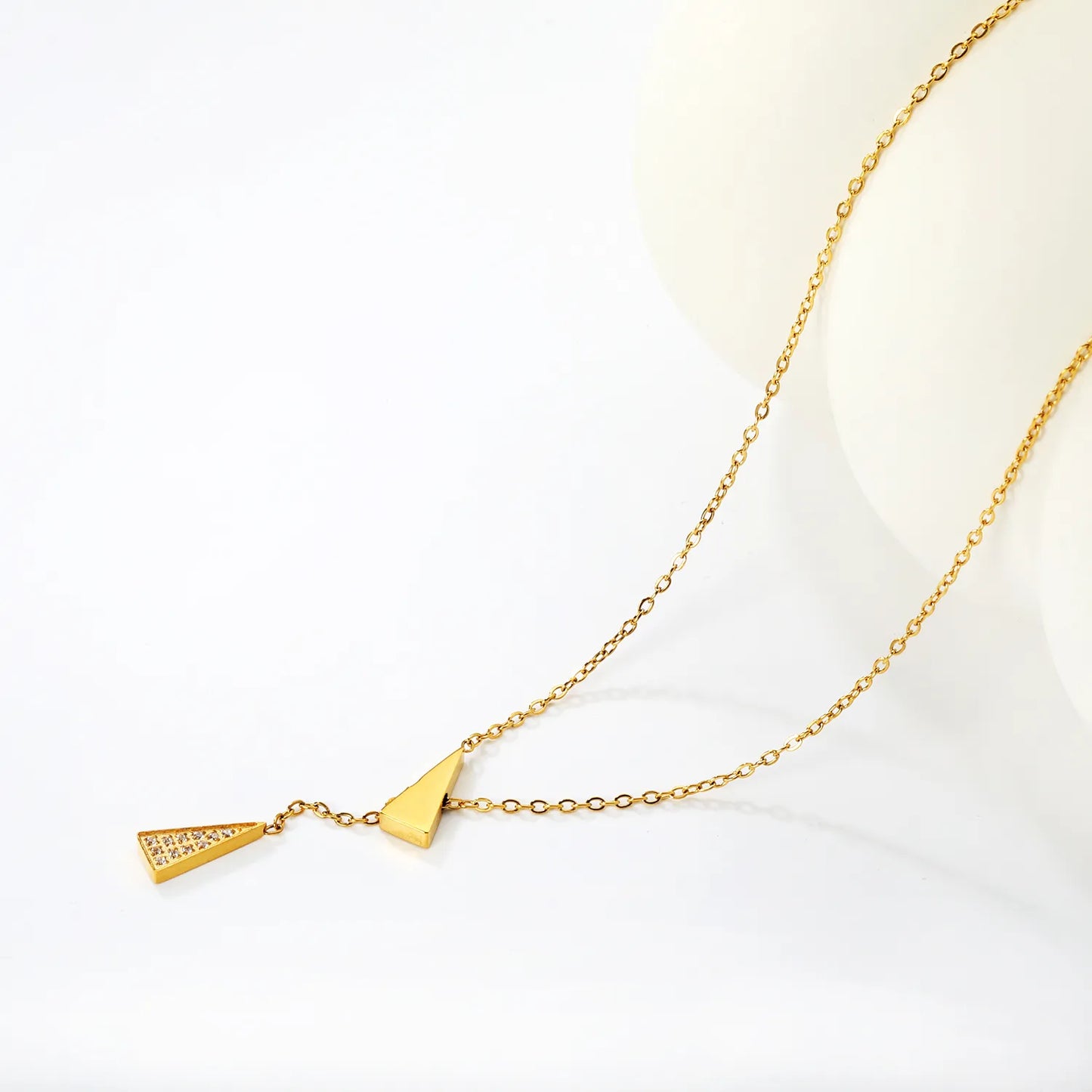 geometric triangle double pendants cross chain
