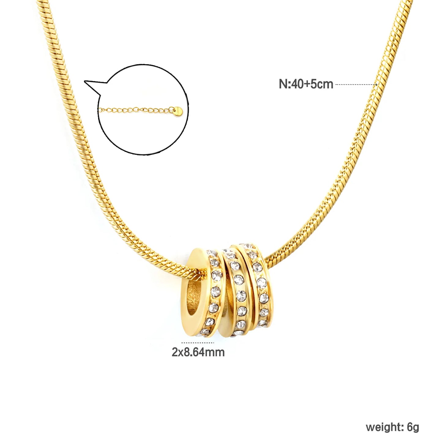 hollow three-rings pendant with rhinestones