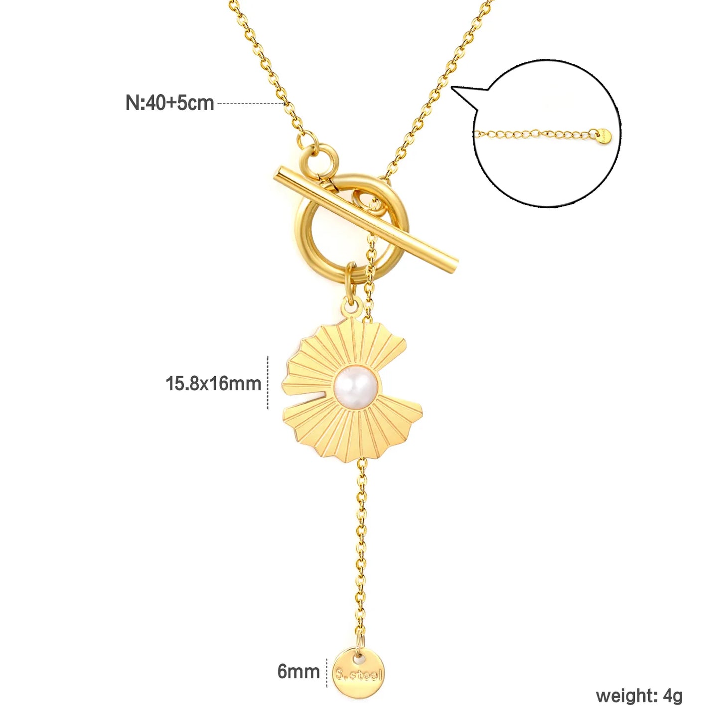 irregular lotus leaf with pearl ot clasp 45cm gold-plated necklace